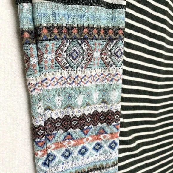 Oddy Striped Long Raglan Sleeve Sweater Top Pullover Geometric Green White - Picture 6 of 11